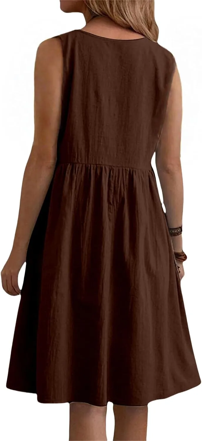 Summer Dresses for Women Casual Crew Neck Mini Dress Fashion Sleeveless Tank Dresses Lightweight Short A Line Dress