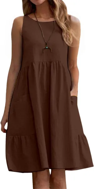 Summer Dresses for Women Casual Crew Neck Mini Dress Fashion Sleeveless Tank Dresses Lightweight Short A Line Dress