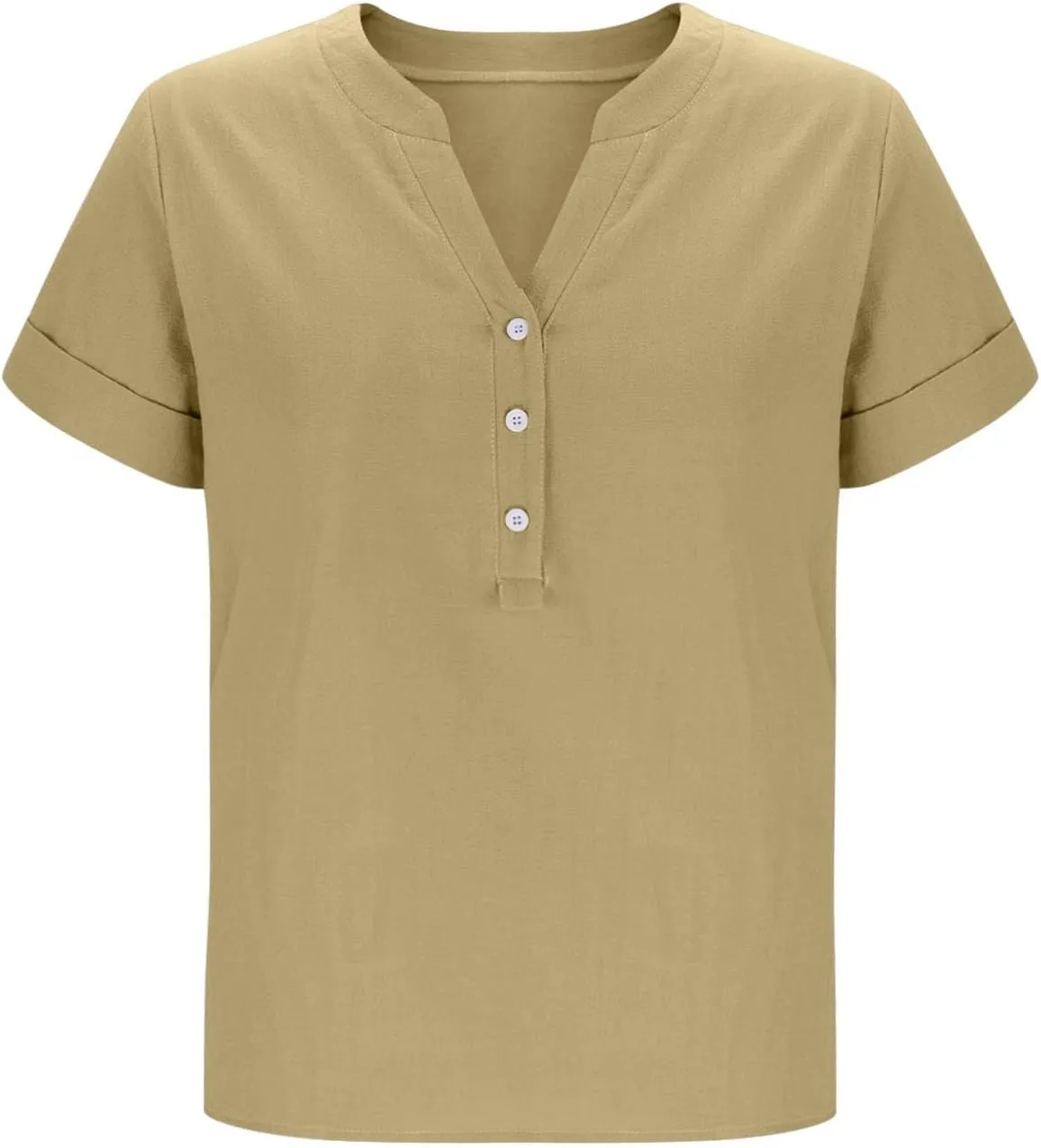 Summer Linen Tops for Women Trendy 2025 Roll Up Short Sleeve Button V Neck Tunic Shirts Oversized Plus Size Blouses
