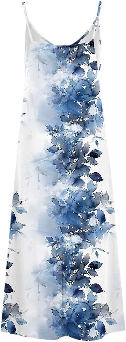 Summer Maxi Dresses for Women 2024 Sexy Floral Slip Dress Trendy Long V Neck Sun Dress Casual Summer Beach Vacation Outfits