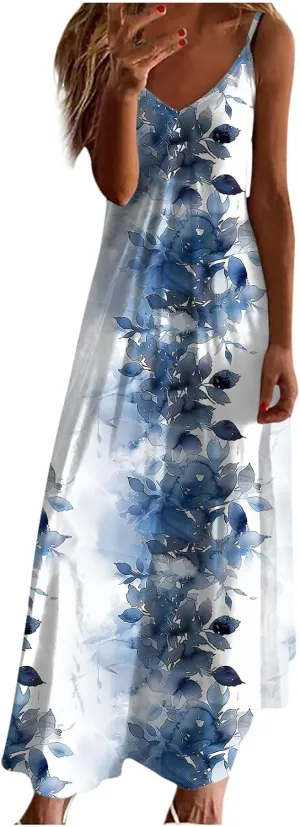 Summer Maxi Dresses for Women 2024 Sexy Floral Slip Dress Trendy Long V Neck Sun Dress Casual Summer Beach Vacation Outfits