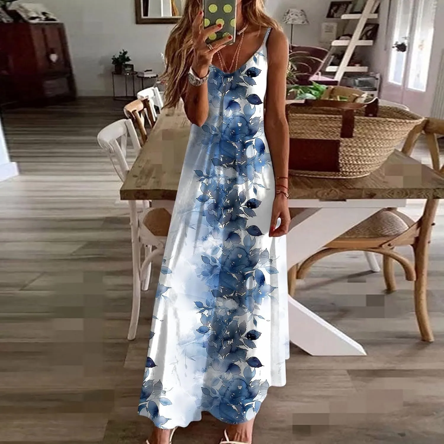 Summer Maxi Dresses for Women 2024 Sexy Floral Slip Dress Trendy Long V Neck Sun Dress Casual Summer Beach Vacation Outfits