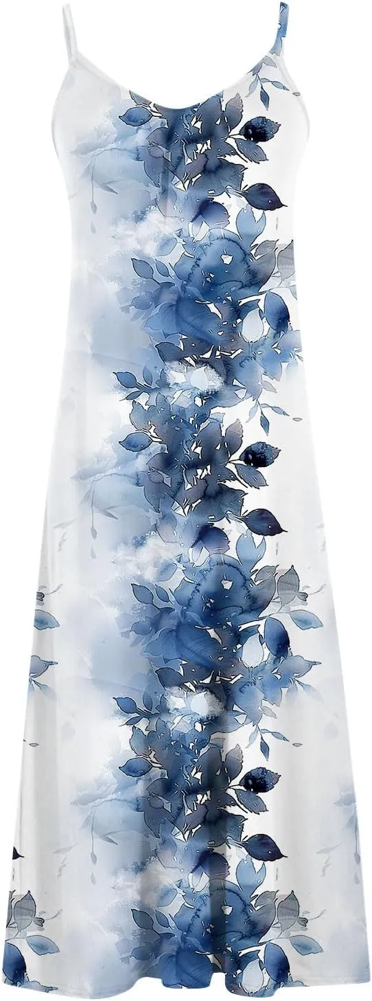 Summer Maxi Dresses for Women 2024 Sexy Floral Slip Dress Trendy Long V Neck Sun Dress Casual Summer Beach Vacation Outfits