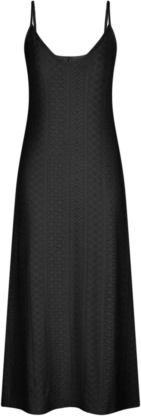 Summer Maxi Dresses for Women 2024 Sexy Lace Eyelet Sleeveless v Neck Long Dress Spaghetti Strap Flowy Beach Sundress