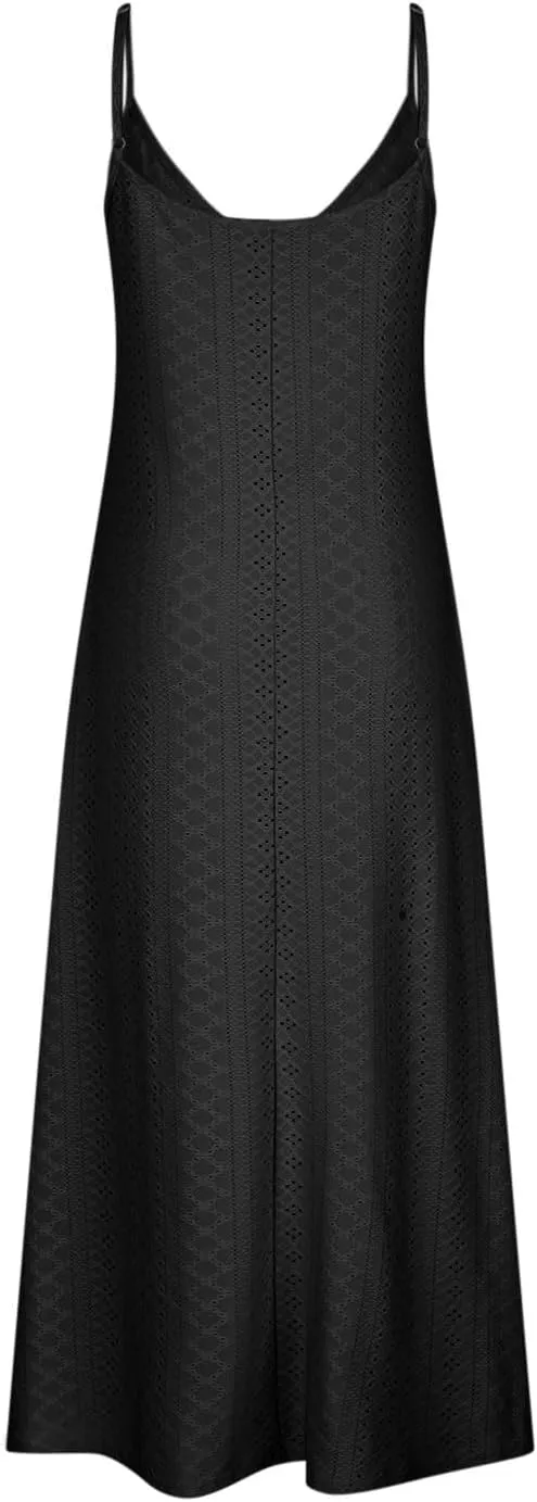 Summer Maxi Dresses for Women 2024 Sexy Lace Eyelet Sleeveless v Neck Long Dress Spaghetti Strap Flowy Beach Sundress