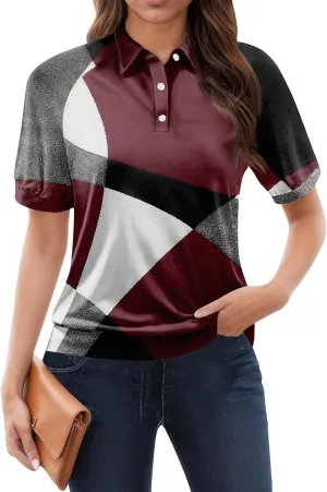 Summer Tops for Women Casual Short Sleeve Work Outfits Collared Button Down Tunics Trendy Print Blouses