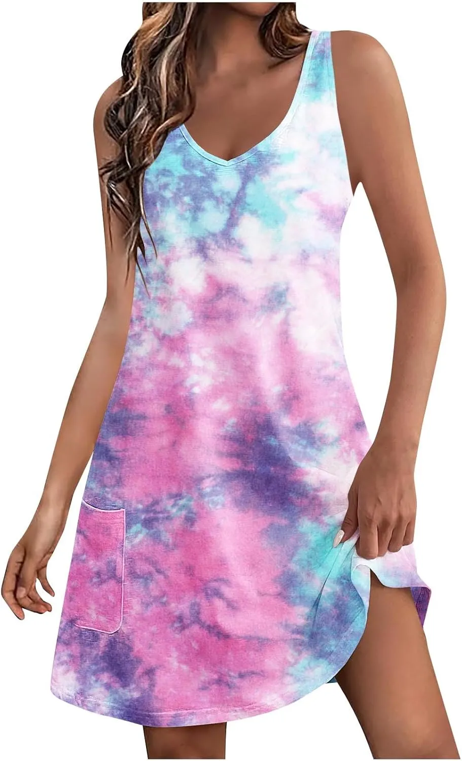 Sundresses for Women A Line Boho Floral Print Dresses Sleeveless Loose Fit Trendy Vintage Beach Dress
