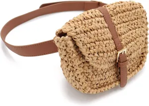 Surell Straw Handbag - Small & Lightweight Summer Beach Bag for Women - Hands Free Waist Bag - Handwoven Bohemian Style Beach Bag for Parties & Casual Summer Events - Fanny Pack