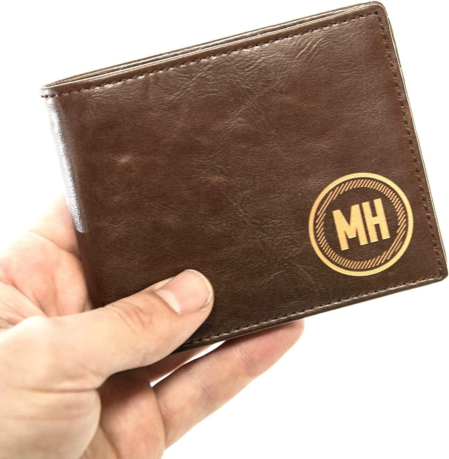Swanky Badger Personalized Mens Wallet - a Custom Leather Bifold wallet with ID sleeve and coin pocket