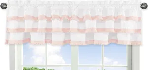Sweet Jojo Designs Boho Bohemian Window Treatment Valance - Blush Pink and White Farmhouse Shabby Chic Designer Modern Minimalist Ruffle Tassel Fringe Macrame Cotton