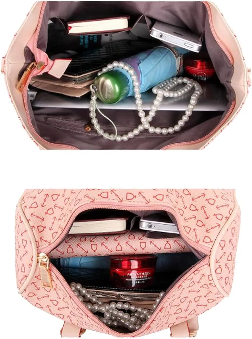 Synthetic PU Leather Tote for Women Satchel Crossbody Hobo 6PCS Simple Arrow Pattern Shoulder Messenger Handbags
