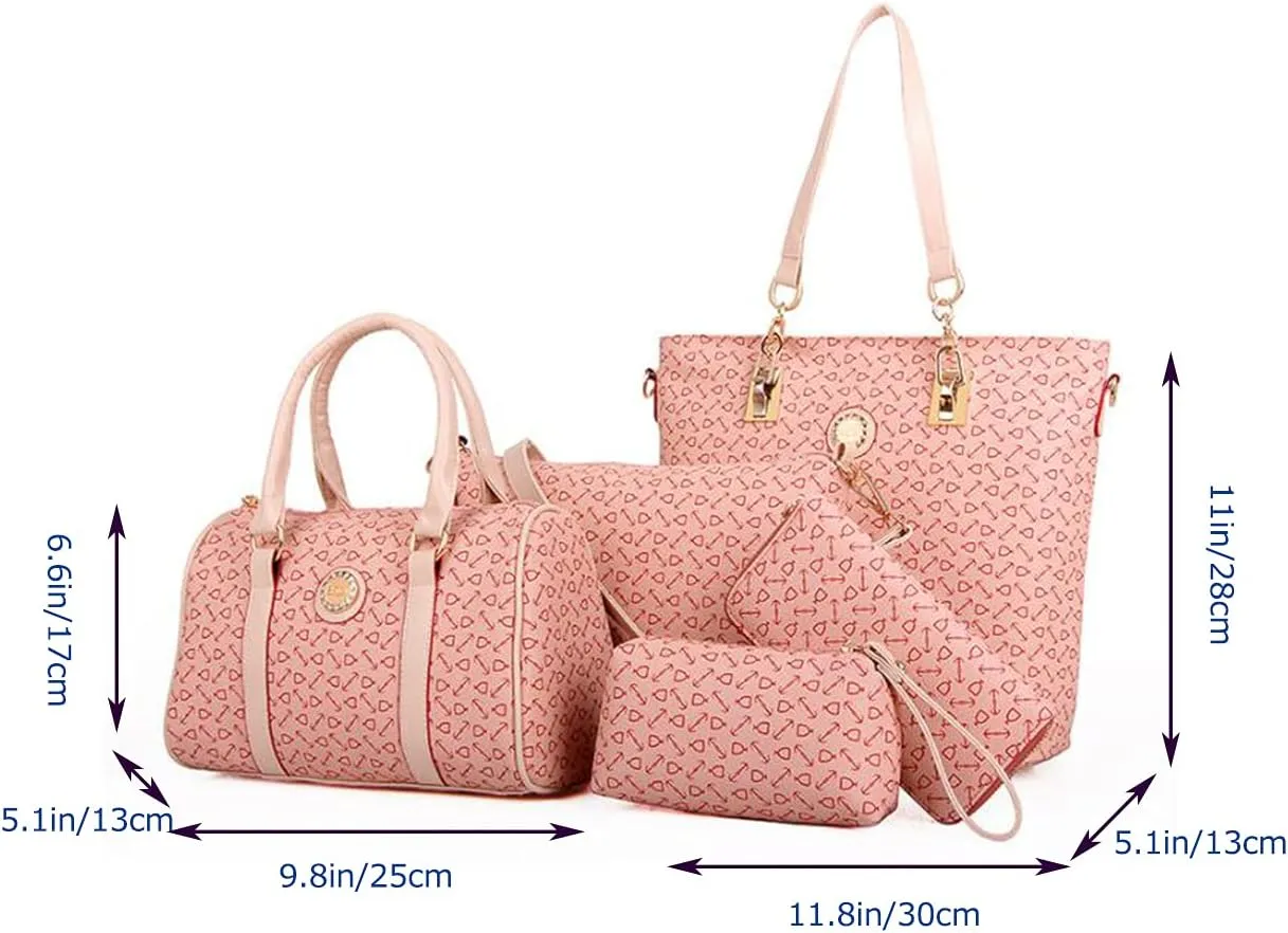 Synthetic PU Leather Tote for Women Satchel Crossbody Hobo 6PCS Simple Arrow Pattern Shoulder Messenger Handbags