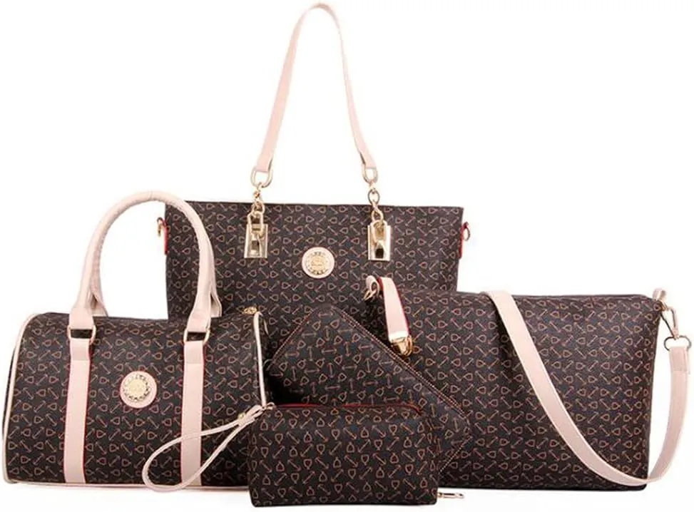 Synthetic PU Leather Tote for Women Satchel Crossbody Hobo 6PCS Simple Arrow Pattern Shoulder Messenger Handbags