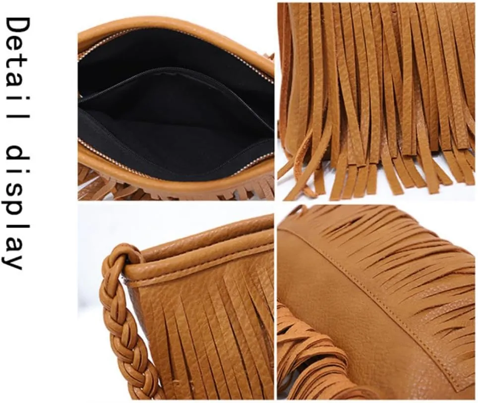 Tassel Crossbody Bag for Women Small Leather Handbags Ladies Fashion Purse Phone Bag