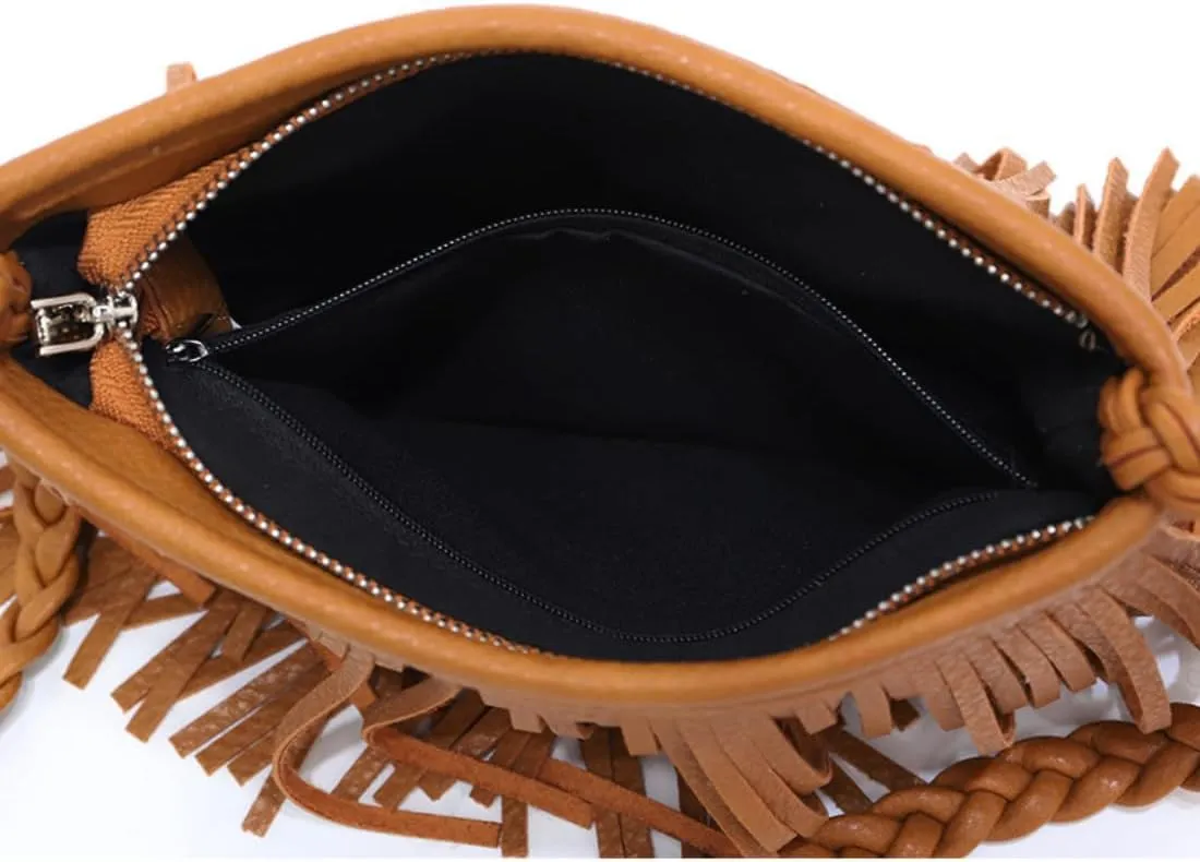 Tassel Crossbody Bag for Women Small Leather Handbags Ladies Fashion Purse Phone Bag