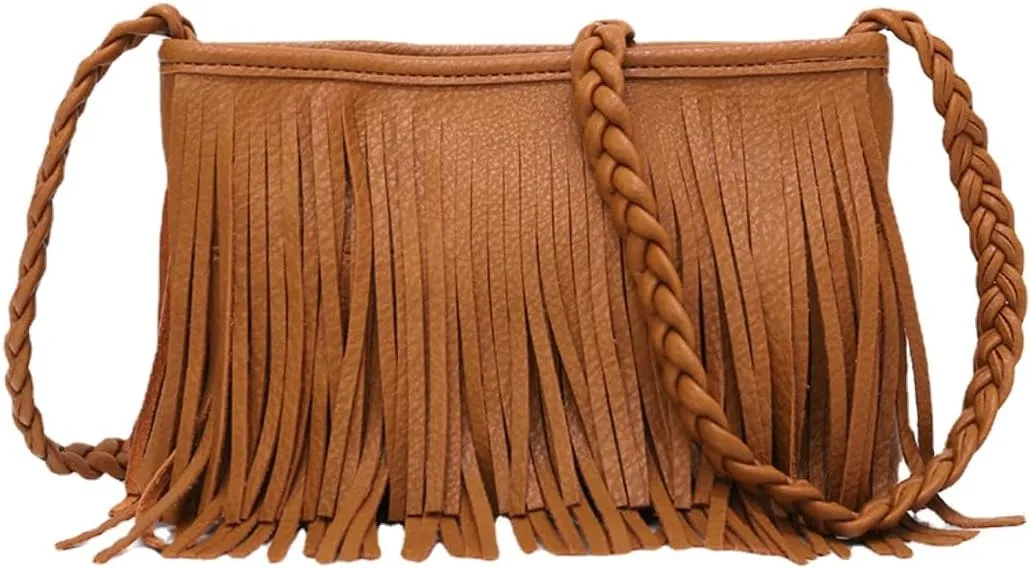 Tassel Crossbody Bag for Women Small Leather Handbags Ladies Fashion Purse Phone Bag