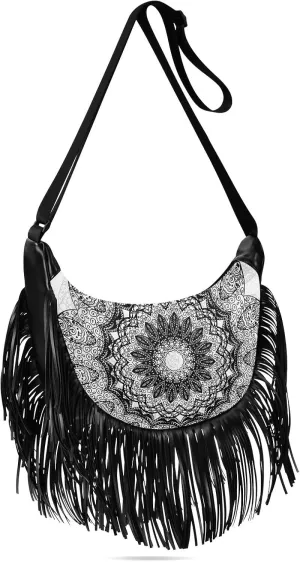 Tassel Crossbody Bag - Grey Boho Vintage Women Fringe Handbag, Hippie Purse, Bohemian Shoulder '70s Daily Bag, Valentine's Gift for Wife, Lover