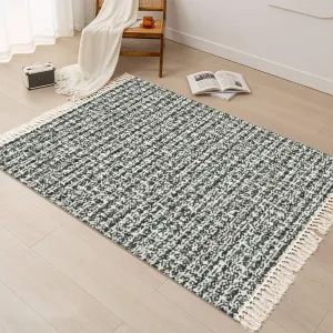 Tassels Area Rug Boucle Textured Subtle Striped Cotton Linen Throw Rug Washable Woven Carpet Runner Rug Mat Home Decor for Bathroom Laundry Bedroom Kitchen