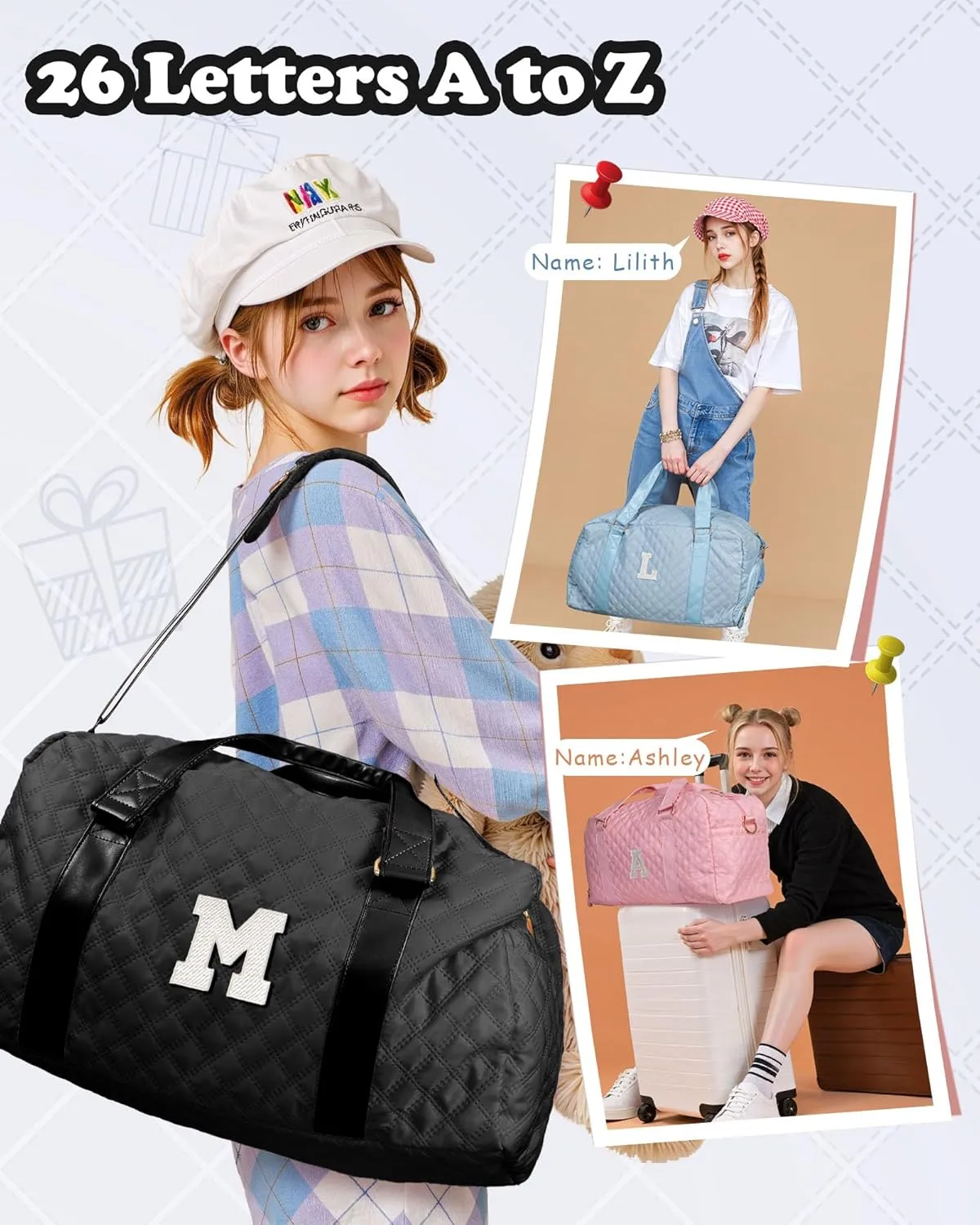 Teen Girl Gifts Trendy Stuff, Personalized Gifts, Initial Travel Duffel Bag or Teens, Monogram Overnight Bag, Trendy Stuff Gifts for Girls Friend Birthday Teacher Gift
