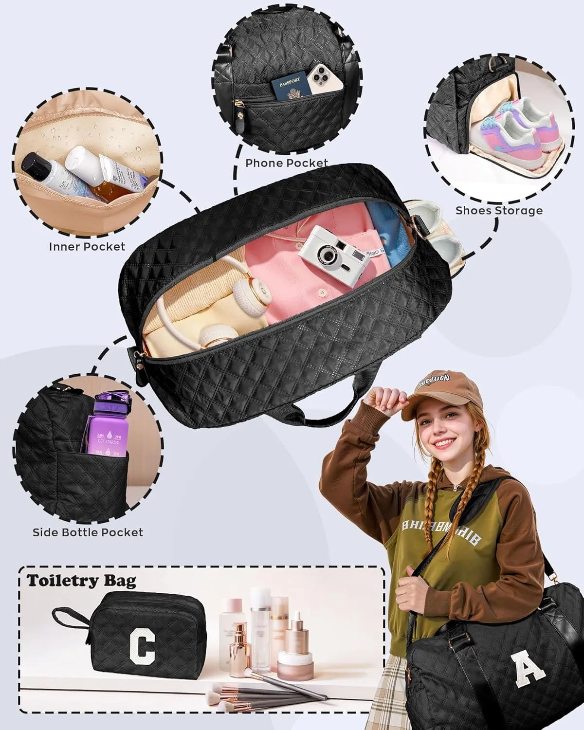 Teen Girl Gifts Trendy Stuff, Personalized Gifts, Initial Travel Duffel Bag or Teens, Monogram Overnight Bag, Trendy Stuff Gifts for Girls Friend Birthday Teacher Gift