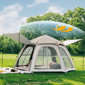Tents for Camping 2 Mesh Windows 4 Person Tent Instant Tent 2 Doors Family Tents for Camping Hexagonal Design Waterproof Tent Hiking Tent Easy Set Up Cabin Tents for Camping, Beige