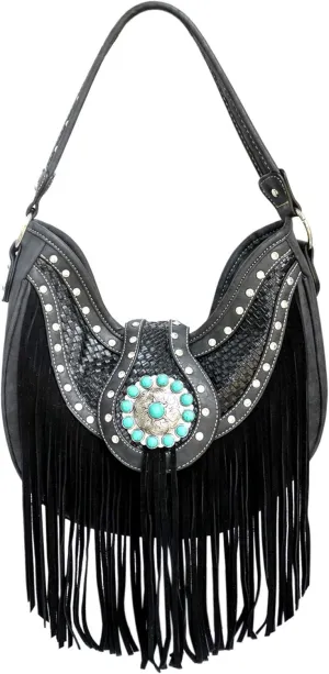 Texas West Western Style Rhinestone Concho Buckle Basketweave Concealed Carry Purse Women Shoulder Bag in 4 colors