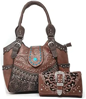 Texas West Western Style Rhinestone Concho Buckle Concealed Carry Purse Women Shoulder Bag in 5 colors