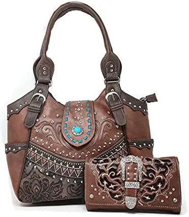 Texas West Western Style Rhinestone Concho Buckle Concealed Carry Purse Women Shoulder Bag in 5 colors