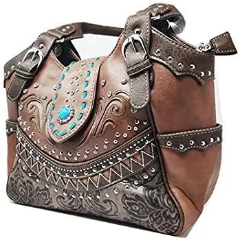 Texas West Western Style Rhinestone Concho Buckle Concealed Carry Purse Women Shoulder Bag in 5 colors