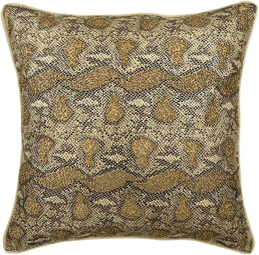 The HomeCentric Pillow Covers Gold Cushion Cover Couch Pack of 2 18x18 inch (45x45 cm) Faux Leather & Suede Pillowcase Zipped Pillow Covers with Beaded & Print Animal Print - Walk The Wild