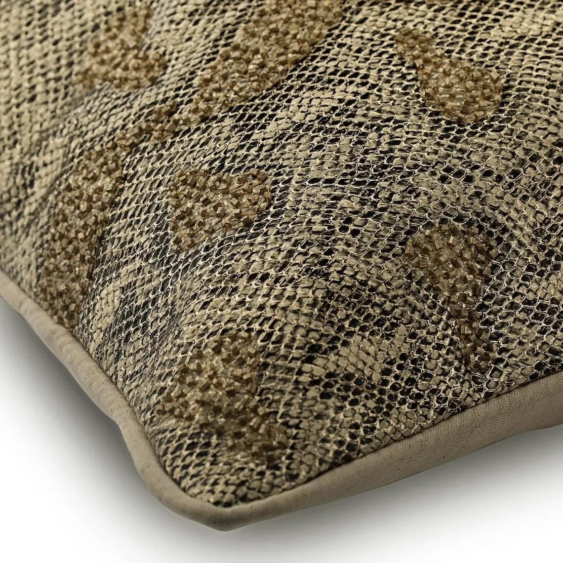 The HomeCentric Pillow Covers Gold Cushion Cover Couch Pack of 2 18x18 inch (45x45 cm) Faux Leather & Suede Pillowcase Zipped Pillow Covers with Beaded & Print Animal Print - Walk The Wild