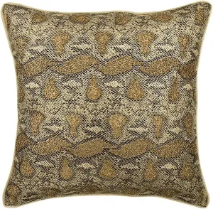 The HomeCentric Pillow Covers Gold Cushion Cover Couch Pack of 2 18x18 inch (45x45 cm) Faux Leather & Suede Pillowcase Zipped Pillow Covers with Beaded & Print Animal Print - Walk The Wild