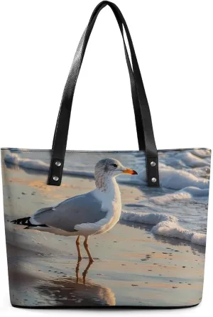 The Lone Seagulls Women's Tote Shoulder Bag Handbag Top Handle Leather 29 * 34 * 14cm