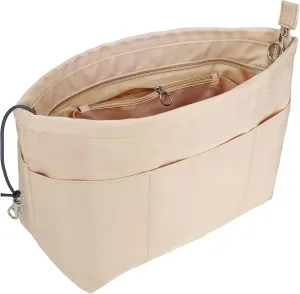 Time Wing Purse Organizer Insert Tote Handbag Organizer Divider Bag in Bag Shaper Liner Multi Pockets Compartments Zippers Key Chain X Large Beige