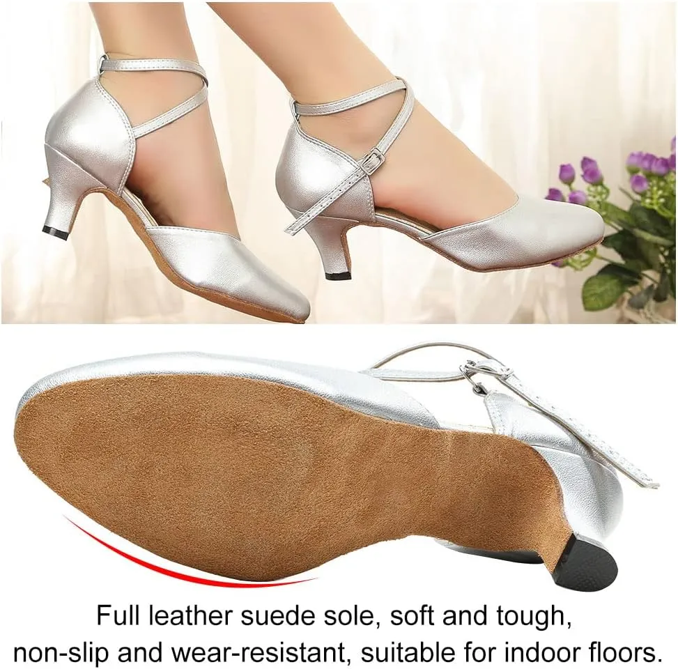 TINRYMX Women Ballroom Dance Shoes Closed Toe T-Strap Character Modern Latin Salsa Tango Waltz Performance Dancing Shoes,Model-YCL272