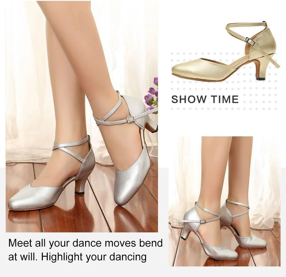 TINRYMX Women Ballroom Dance Shoes Closed Toe T-Strap Character Modern Latin Salsa Tango Waltz Performance Dancing Shoes,Model-YCL272