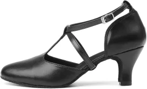 TINRYMX Women Ballroom Dance Shoes Closed Toe T-Strap Character Modern Latin Salsa Tango Waltz Performance Dancing Shoes,US 6.5