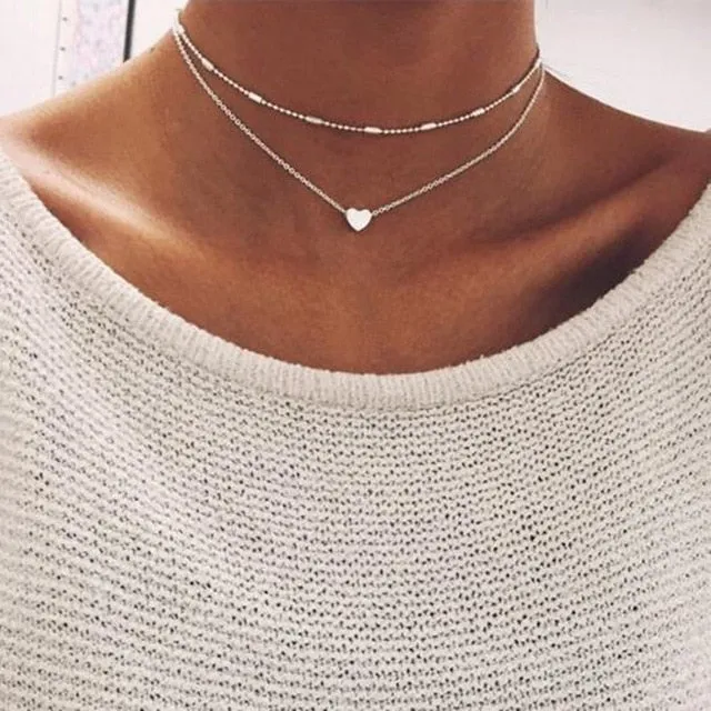 Tiny Heart Necklace for Women SHORT Chain Heart star Pendant Necklace Gift Ethnic Bohemian Choker Necklace drop shipping A64