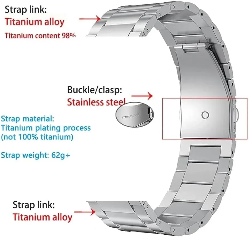 Titanium Metal Strap 22mm 20mm 18mm 16mm Watch Band Quick Release Universal Bracelet Smart Watch Replacement Wristband Business