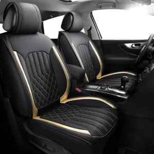 Tomatoman Leather Car Seat Covers Compatible with Infiniti FX50 Waterproof Dustproof Easy Clean Safety Airbag(Full Set/Black Gold)