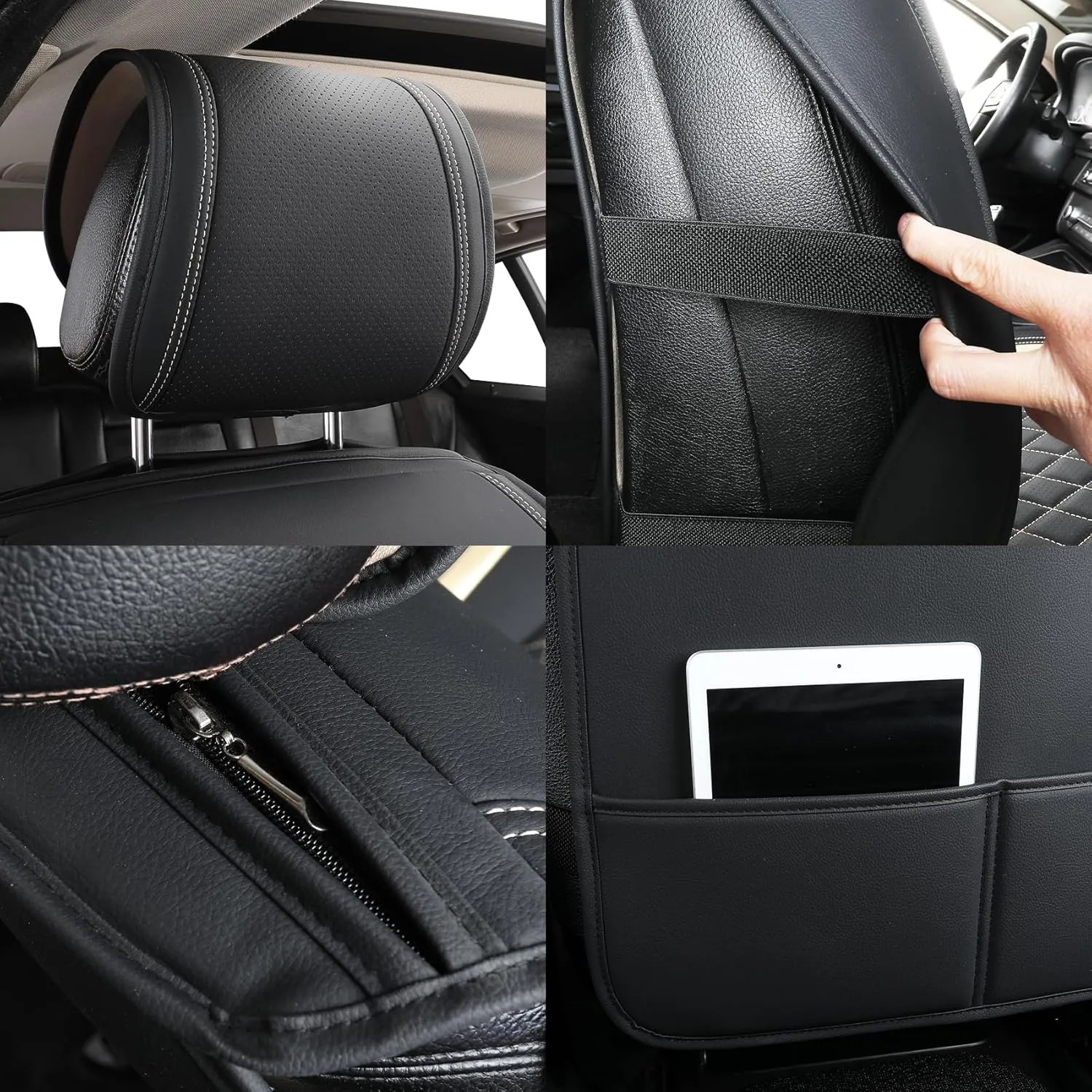 Tomatoman Leather Car Seat Covers Compatible with Infiniti FX50 Waterproof Dustproof Easy Clean Safety Airbag(Full Set/Black Gold)