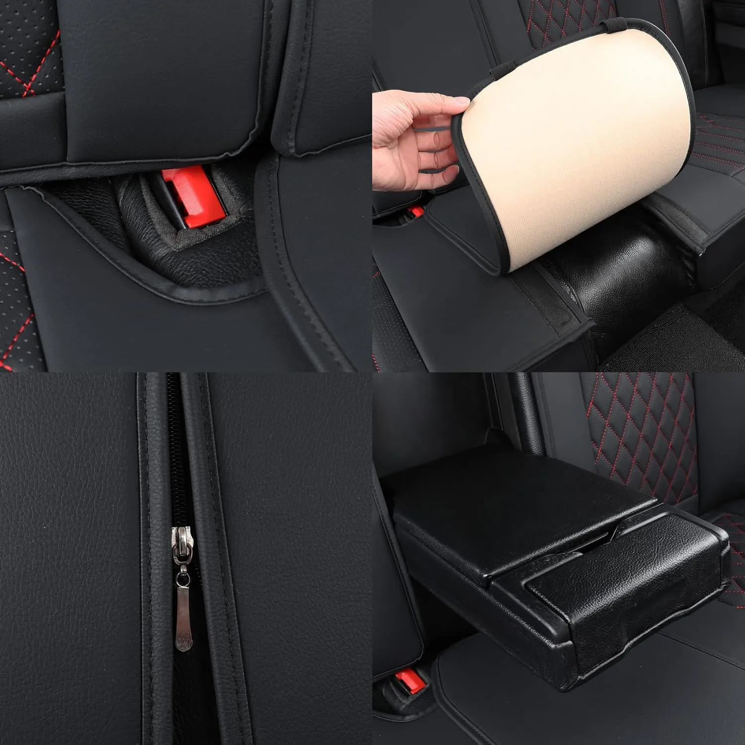 Tomatoman Synthetic Leather Car Seat Covers Compatible with Infiniti QX50 Waterproof Dustproof Easy Clean Safety Airbag(Full Set/Black Red)