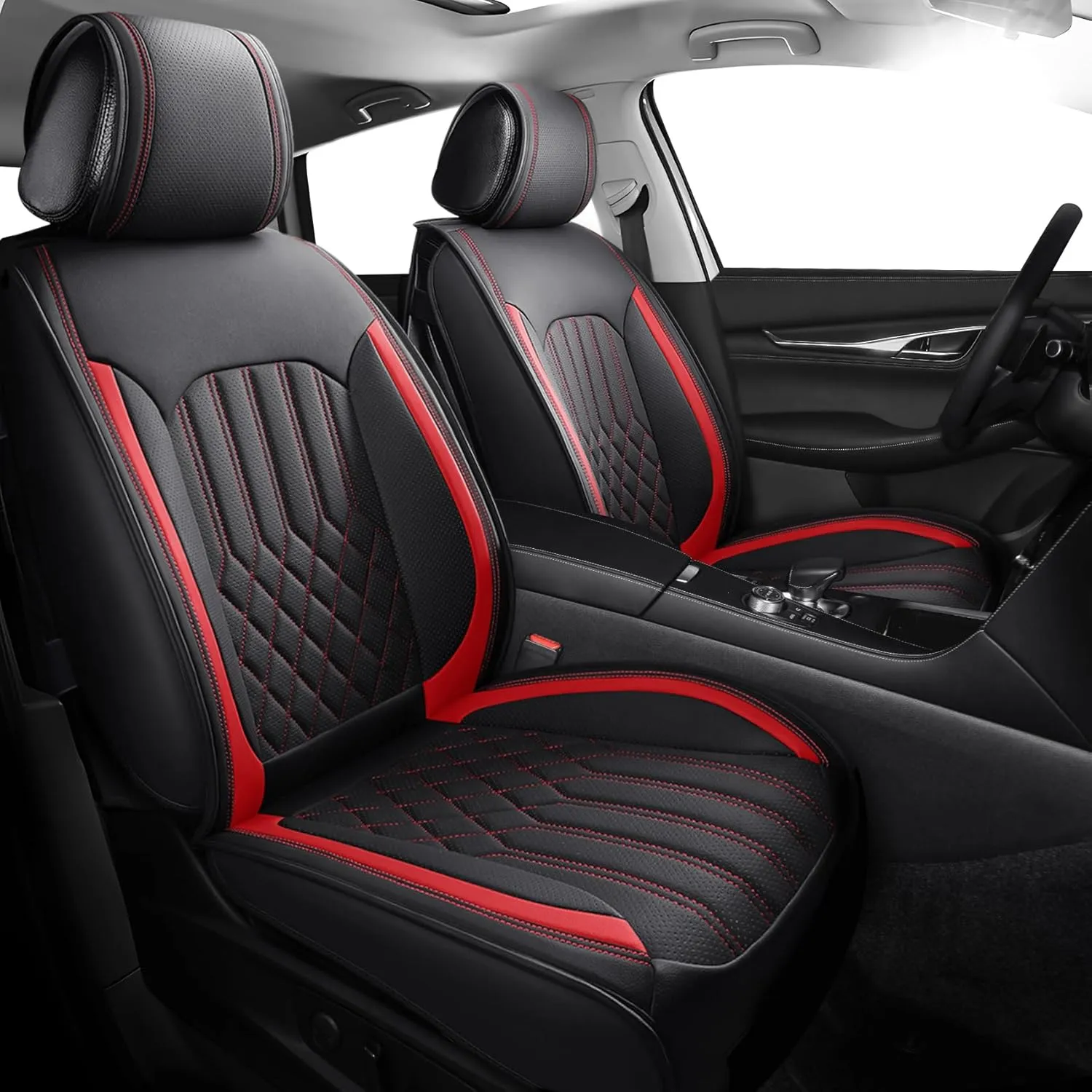 Tomatoman Synthetic Leather Car Seat Covers Compatible with Infiniti QX50 Waterproof Dustproof Easy Clean Safety Airbag(Full Set/Black Red)