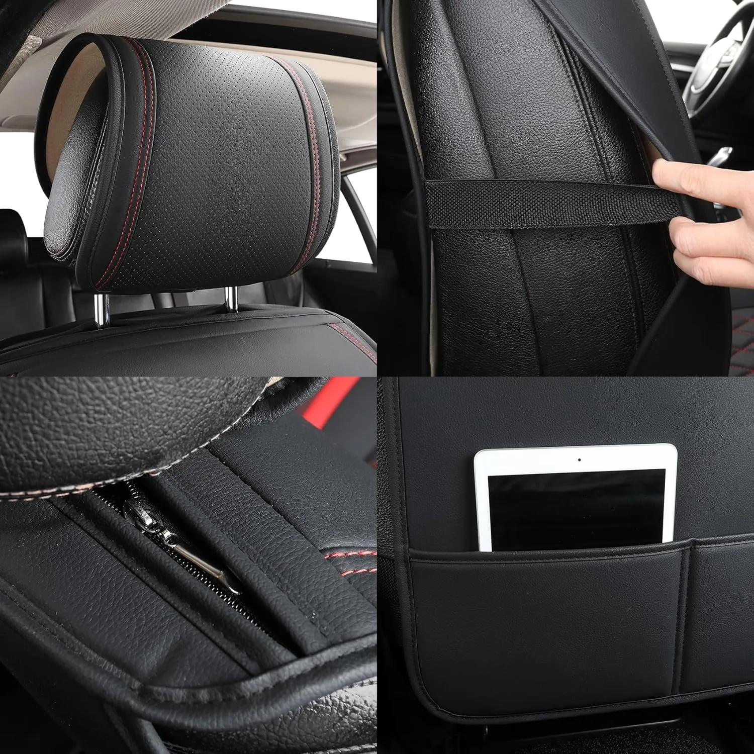 Tomatoman Synthetic Leather Car Seat Covers Compatible with Infiniti QX50 Waterproof Dustproof Easy Clean Safety Airbag(Full Set/Black Red)