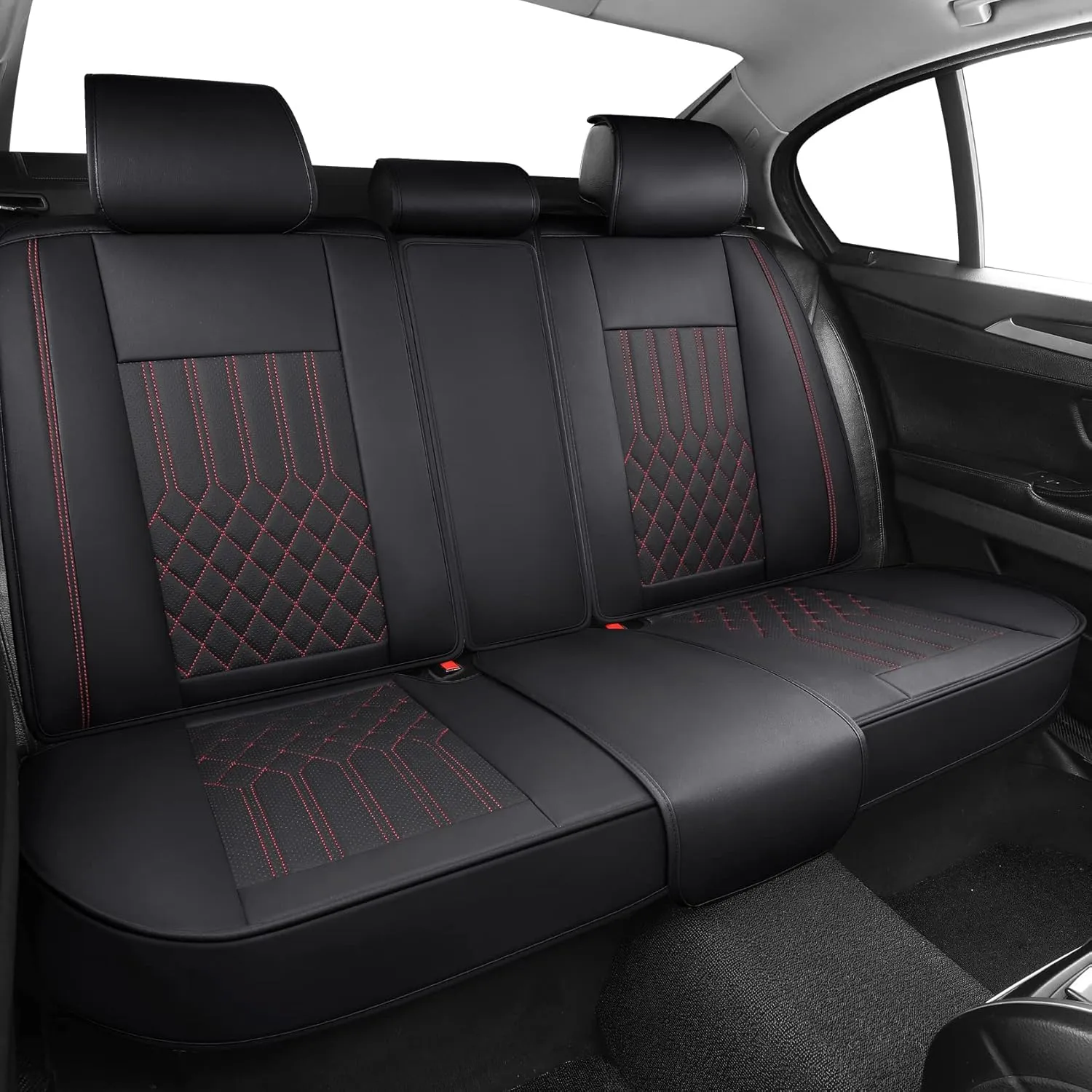 Tomatoman Synthetic Leather Car Seat Covers Compatible with Infiniti QX50 Waterproof Dustproof Easy Clean Safety Airbag(Full Set/Black Red)