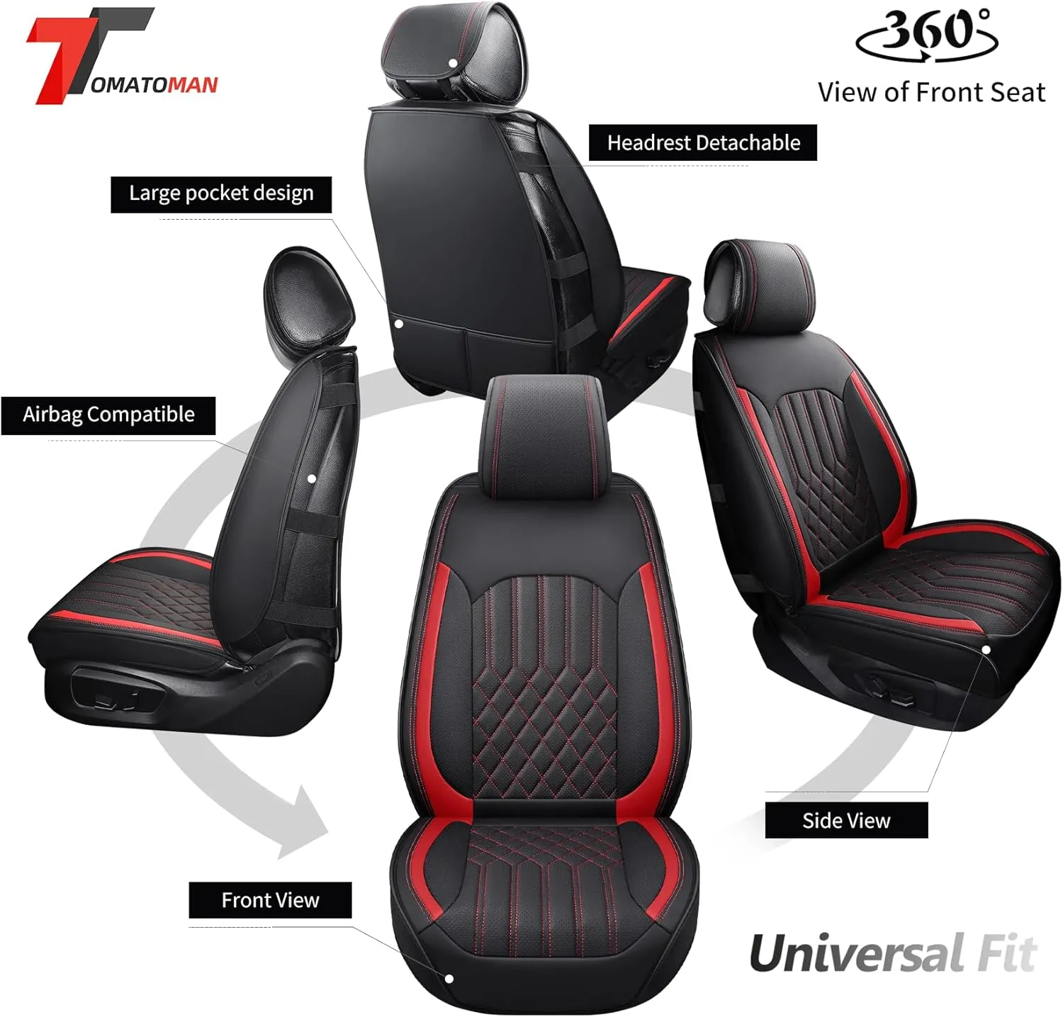 Tomatoman Synthetic Leather Car Seat Covers Compatible with Infiniti QX50 Waterproof Dustproof Easy Clean Safety Airbag(Full Set/Black Red)