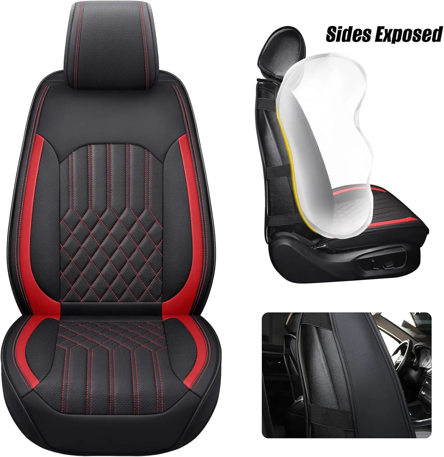 Tomatoman Synthetic Leather Car Seat Covers Compatible with Infiniti QX50 Waterproof Dustproof Easy Clean Safety Airbag(Full Set/Black Red)