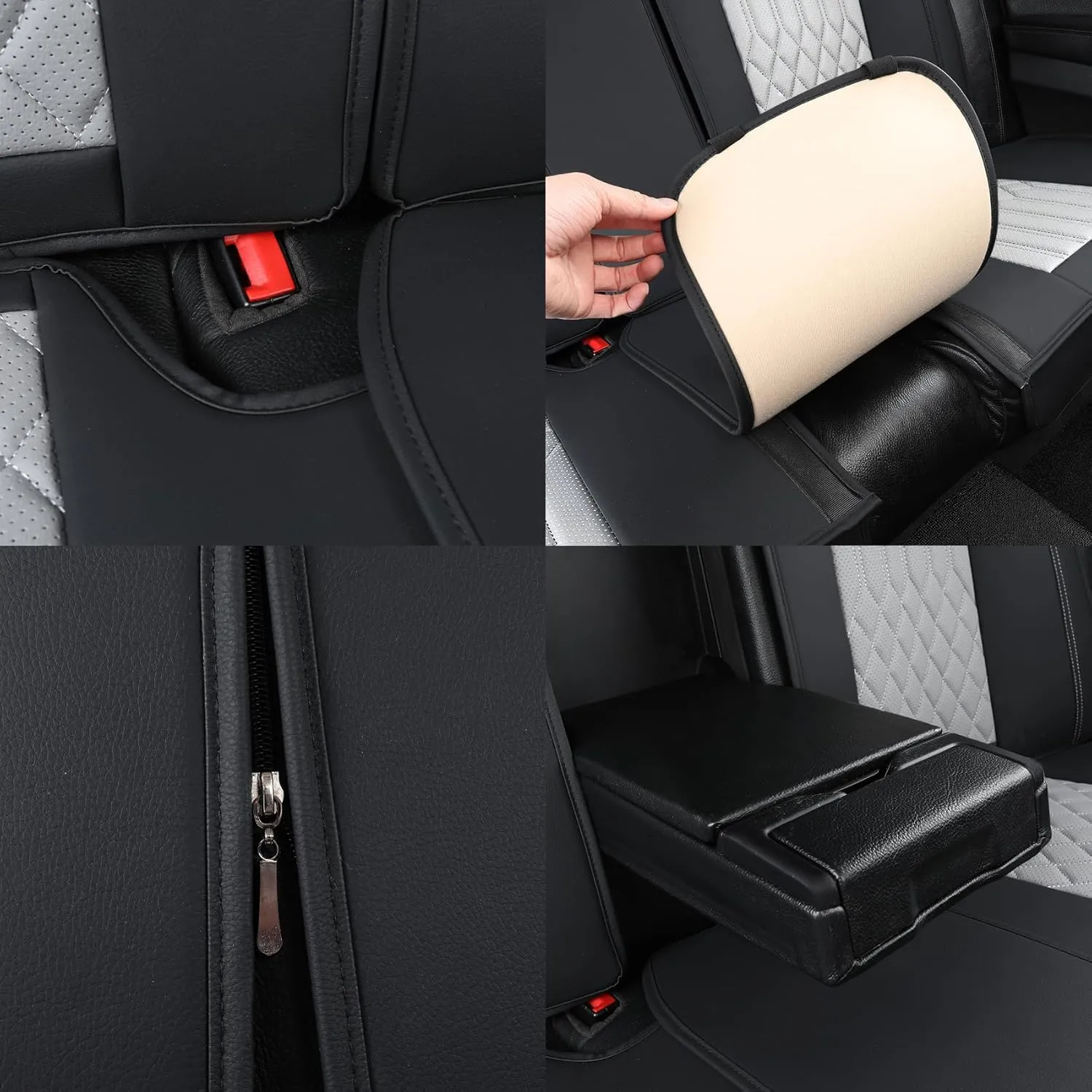 Tomatoman Synthetic Leather Car Seat Covers Compatible with Infiniti QX70 Waterproof Dustproof Easy Cleaning Safety Airbag(Full Set/Black Grey)