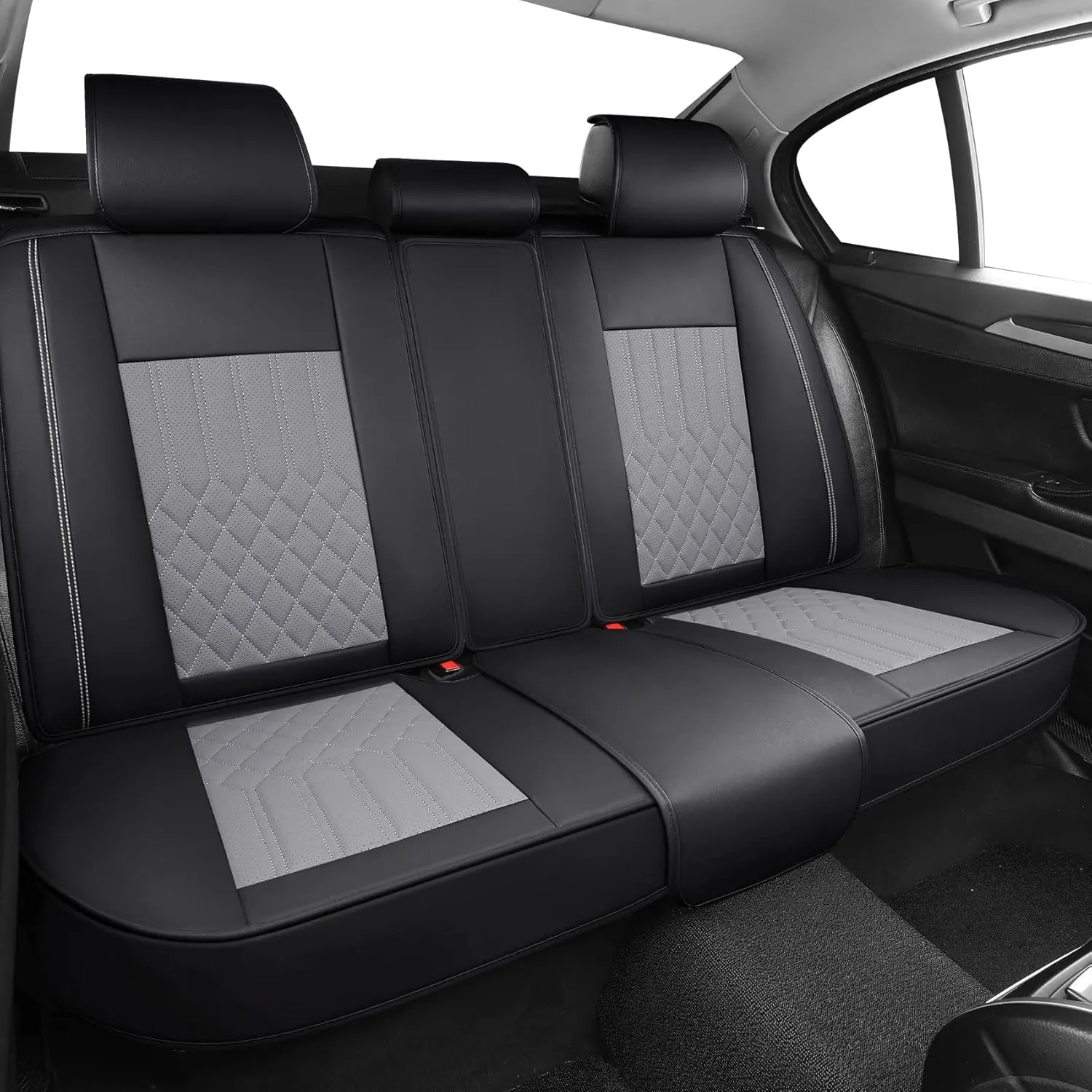 Tomatoman Synthetic Leather Car Seat Covers Compatible with Infiniti QX70 Waterproof Dustproof Easy Cleaning Safety Airbag(Full Set/Black Grey)