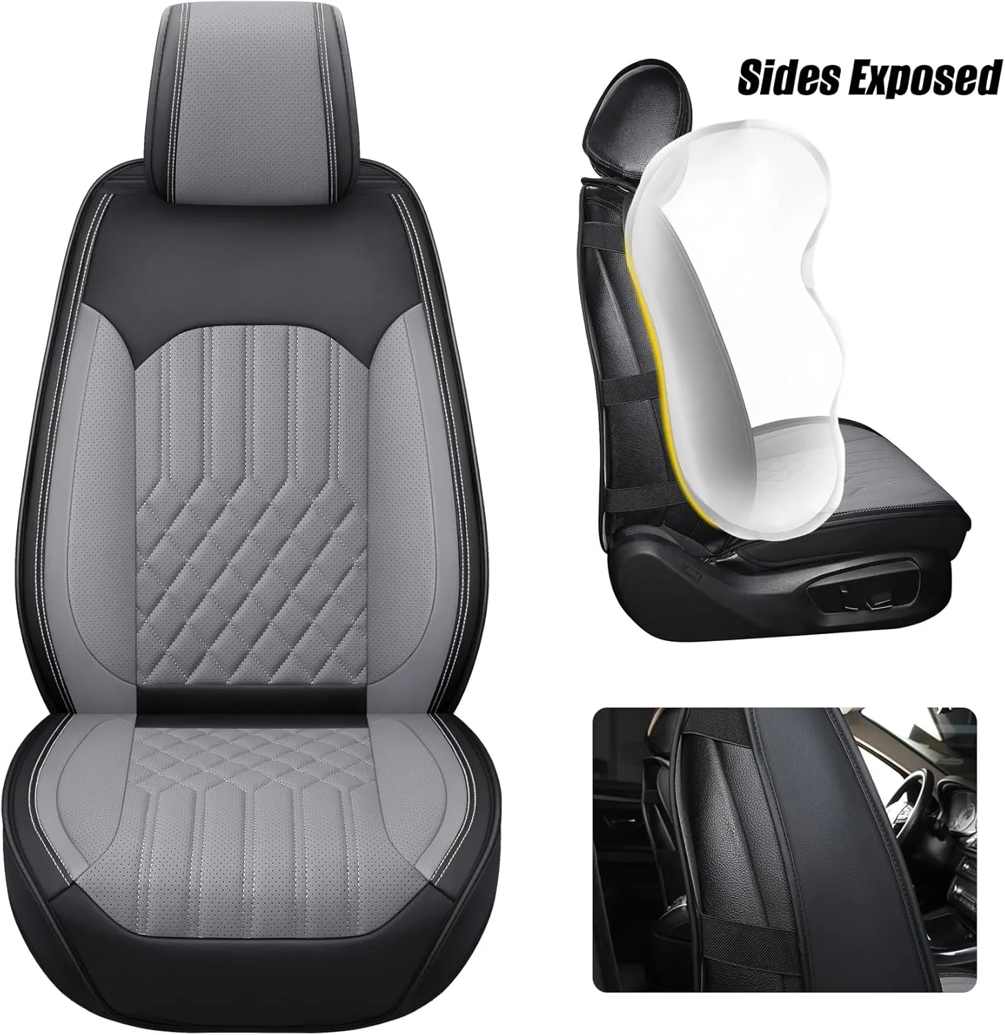 Tomatoman Synthetic Leather Car Seat Covers Compatible with Infiniti QX70 Waterproof Dustproof Easy Cleaning Safety Airbag(Full Set/Black Grey)